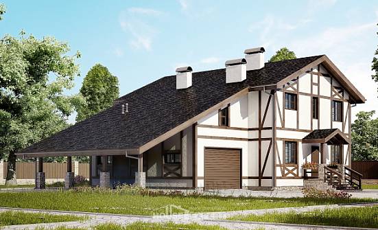 250-002-Л Проект двухэтажного дома с мансардой и гаражом, красивый коттедж из кирпича Пенза | Проекты домов от House Expert