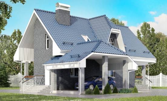 125-002-Л Проект двухэтажного дома с мансардой и гаражом, компактный загородный дом из блока Каменка | Проекты домов от House Expert