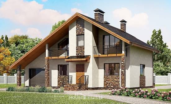 180-008-Л Проект двухэтажного дома с мансардой и гаражом, средний загородный дом из газосиликатных блоков Пенза | Проекты домов от House Expert
