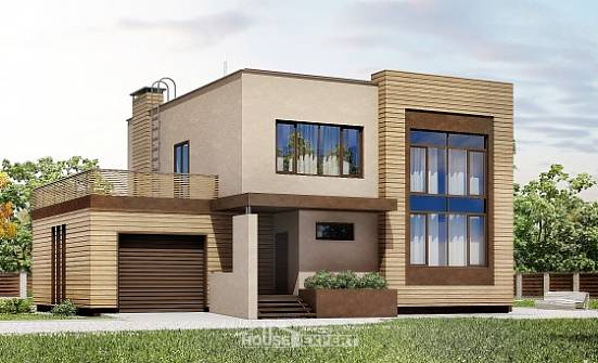 220-003-Л Проект двухэтажного дома, гараж, средний дом из арболита Кузнецк | Проекты домов от House Expert