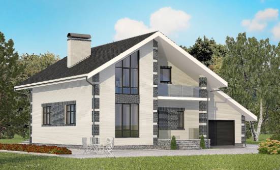 180-001-П Проект двухэтажного дома с мансардой и гаражом, простой домик из газобетона Каменка | Проекты домов от House Expert