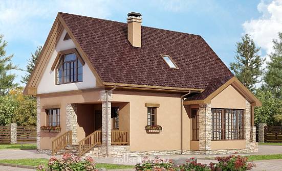 140-002-П Проект двухэтажного дома мансардой, доступный коттедж из керамзитобетонных блоков Заречный | Проекты домов от House Expert