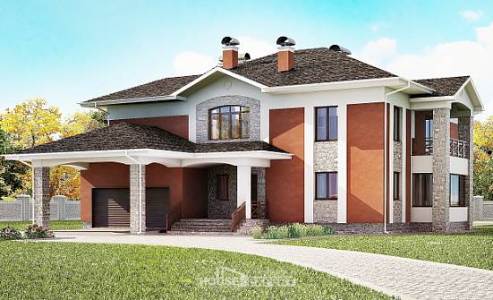 400-002-Л Проект двухэтажного дома и гаражом, красивый коттедж из кирпича Каменка | Проекты домов от House Expert