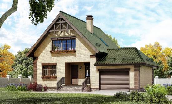 160-007-П Проект двухэтажного дома мансардой, гараж, скромный загородный дом из арболита Пенза | Проекты домов от House Expert