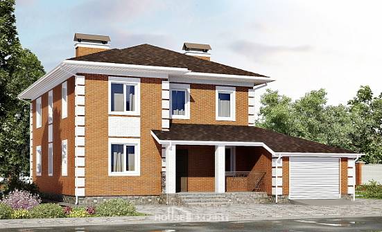220-004-Л Проект двухэтажного дома и гаражом, средний коттедж из кирпича Сердобск | Проекты домов от House Expert