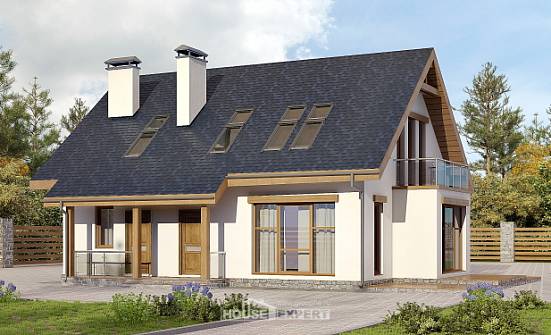 155-012-П Проект двухэтажного дома с мансардным этажом, скромный загородный дом из блока Кузнецк | Проекты домов от House Expert