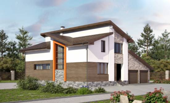240-004-П Проект двухэтажного дома с мансардным этажом, гараж, красивый коттедж из поризованных блоков Пенза | Проекты домов от House Expert