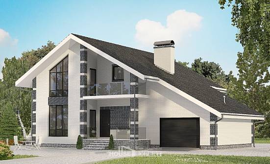 180-001-П Проект двухэтажного дома с мансардой и гаражом, простой домик из газобетона Каменка | Проекты домов от House Expert