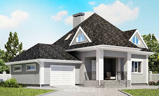 135-001-Л Проект двухэтажного дома мансардный этаж, гараж, скромный домик из кирпича Пенза | Проекты домов от House Expert