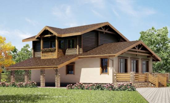 170-004-П Проект двухэтажного дома мансардой и гаражом, компактный домик из теплоблока из бревен Заречный | Проекты домов от House Expert