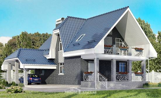 125-002-Л Проект двухэтажного дома с мансардой и гаражом, компактный загородный дом из блока Каменка | Проекты домов от House Expert