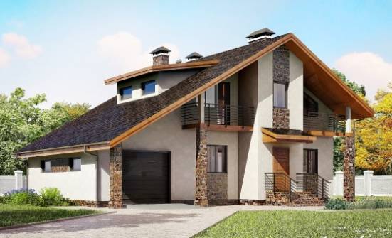 180-008-Л Проект двухэтажного дома с мансардой и гаражом, средний загородный дом из газосиликатных блоков Пенза | Проекты домов от House Expert
