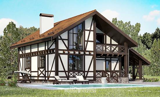 155-002-П Проект двухэтажного дома мансардный этаж, гараж, уютный загородный дом из газобетона Пенза | Проекты домов от House Expert