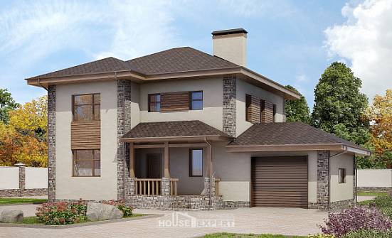 185-004-П Проект двухэтажного дома и гаражом, просторный загородный дом из арболита Сердобск | Проекты домов от House Expert