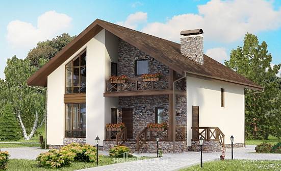 155-001-П Проект двухэтажного дома с мансардой, гараж, простой коттедж из арболита Пенза | Проекты домов от House Expert