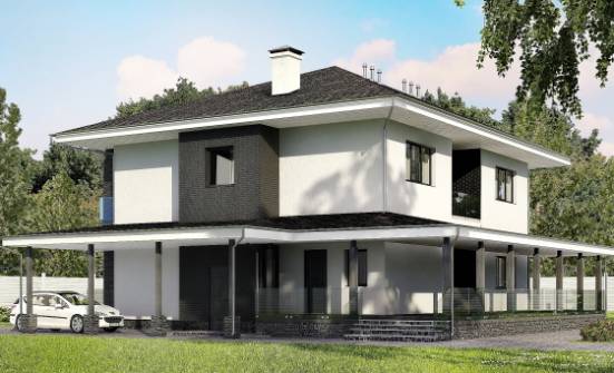 245-002-П Проект двухэтажного дома, гараж, уютный домик из блока Кузнецк | Проекты домов от House Expert