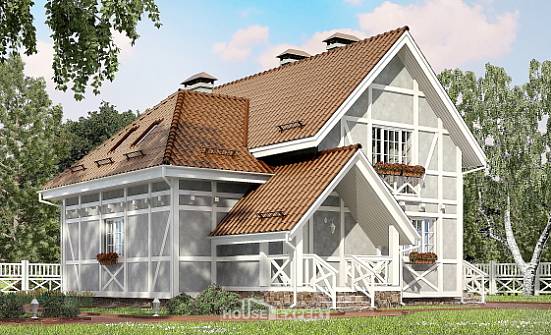 160-003-Л Проект двухэтажного дома с мансардой, экономичный домик из газобетона Кузнецк | Проекты домов от House Expert