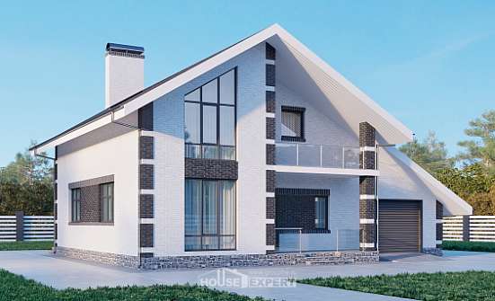 190-008-П Проект двухэтажного дома с мансардой, гараж, просторный коттедж из газосиликатных блоков Кузнецк | Проекты домов от House Expert