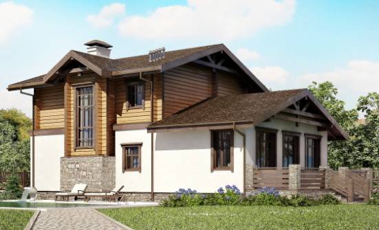 170-004-Л Проект двухэтажного дома с мансардой, гараж, уютный домик из пеноблока из дерева Заречный | Проекты домов от House Expert