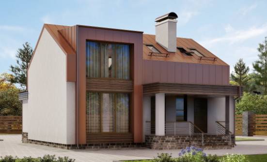 120-004-Л Проект двухэтажного дома с мансардным этажом, бюджетный коттедж из бризолита Кузнецк | Проекты домов от House Expert