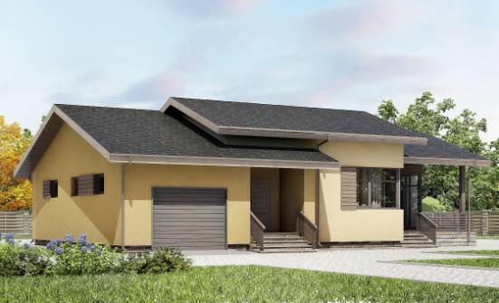 135-002-Л Проект одноэтажного дома и гаражом, недорогой загородный дом из блока Каменка | Проекты домов от House Expert