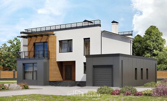 260-002-П Проект двухэтажного дома, гараж, современный дом из пеноблока Каменка | Проекты домов от House Expert