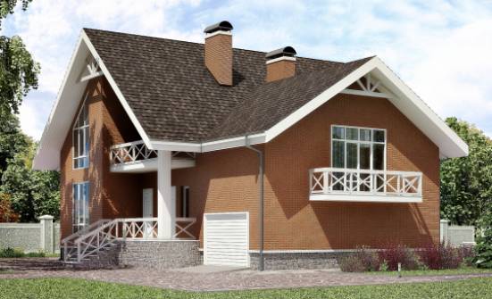 215-001-П Проект двухэтажного дома с мансардой, гараж, современный домик из арболита Кузнецк | Проекты домов от House Expert