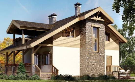 150-004-П Проект двухэтажного дома мансардный этаж, красивый загородный дом из теплоблока Каменка | Проекты домов от House Expert