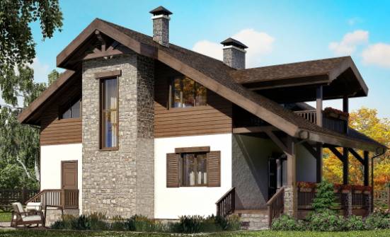 150-004-Л Проект двухэтажного дома с мансардным этажом, уютный загородный дом из керамзитобетонных блоков Каменка | Проекты домов от House Expert