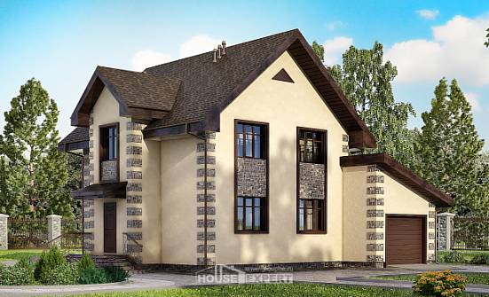 160-004-П Проект двухэтажного дома, гараж, бюджетный домик из блока Каменка | Проекты домов от House Expert