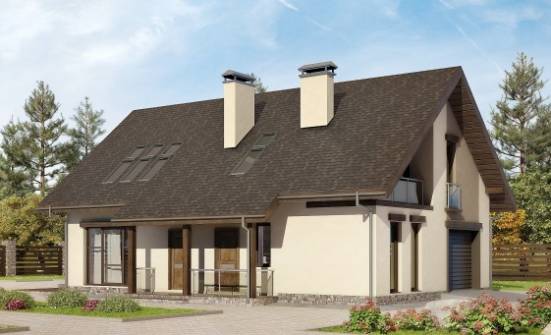 185-005-Л Проект двухэтажного дома с мансардой, гараж, современный коттедж из бризолита Кузнецк | Проекты домов от House Expert