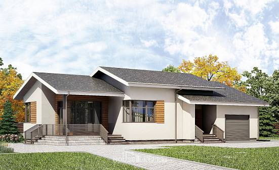135-002-П Проект одноэтажного дома и гаражом, классический домик из твинблока Заречный | Проекты домов от House Expert