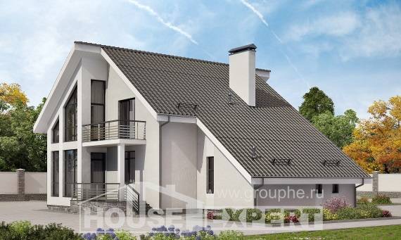 200-007-Л Проект двухэтажного дома с мансардой и гаражом, простой дом из керамзитобетонных блоков Кузнецк, House Expert