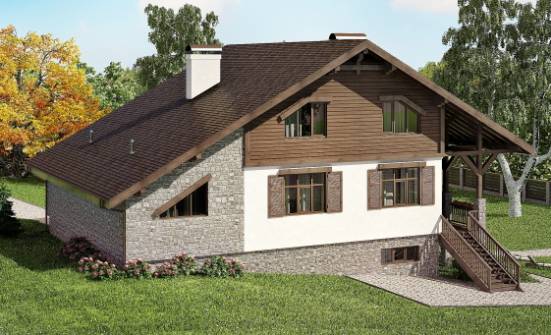 300-003-П Проект трехэтажного дома мансардой и гаражом, красивый дом из кирпича, Каменка