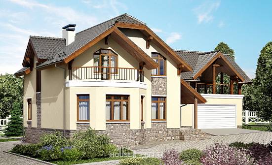 255-003-П Проект двухэтажного дома с мансардой, гараж, огромный домик из твинблока, Сердобск