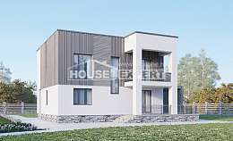 150-017-П Проект двухэтажного дома, скромный загородный дом из поризованных блоков, Каменка