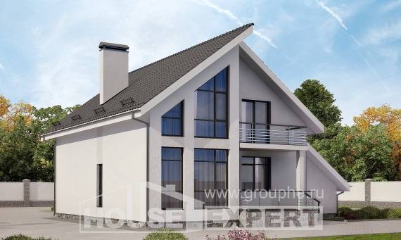 200-007-Л Проект двухэтажного дома мансардой, гараж, современный загородный дом из пеноблока, Сердобск