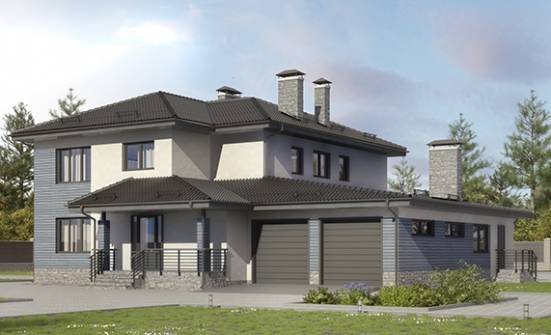 340-005-П Проект двухэтажного дома и гаражом, большой коттедж из теплоблока Заречный | Проекты домов от House Expert