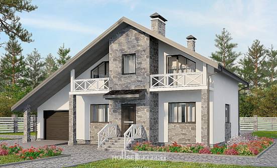 180-017-Л Проект двухэтажного дома мансардой и гаражом, простой коттедж из газобетона, Пенза