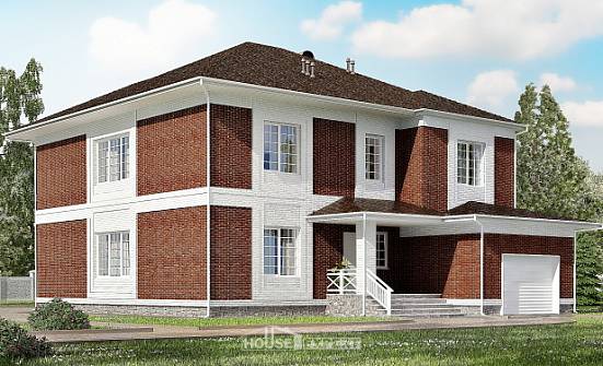 315-001-П Проект двухэтажного дома и гаражом, огромный коттедж из кирпича, Каменка