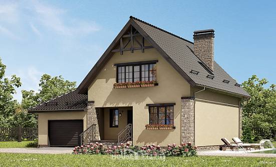 160-005-Л Проект двухэтажного дома мансардой и гаражом, доступный загородный дом из арболита Каменка | Проекты домов от House Expert