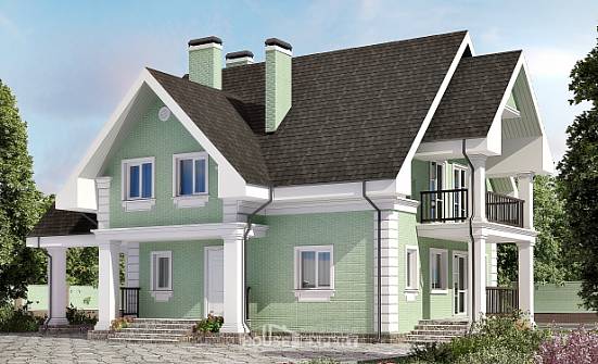 140-003-Л Проект двухэтажного дома с мансардой и гаражом, красивый домик из пеноблока, Заречный