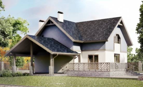 150-011-П Проект двухэтажного дома с мансардным этажом, гараж, экономичный домик из блока Заречный | Проекты домов от House Expert