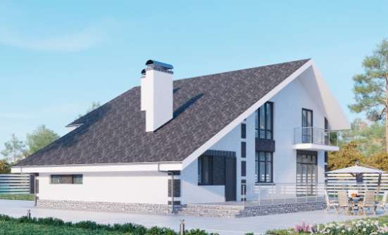 190-008-П Проект двухэтажного дома с мансардой и гаражом, простой дом из пеноблока Каменка | Проекты домов от House Expert