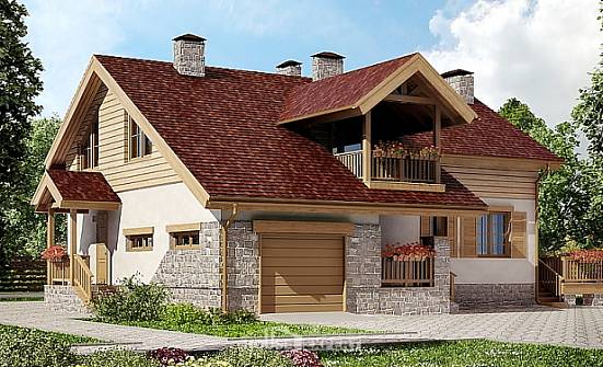 165-002-П Проект двухэтажного дома, гараж, небольшой коттедж из газобетона, Каменка