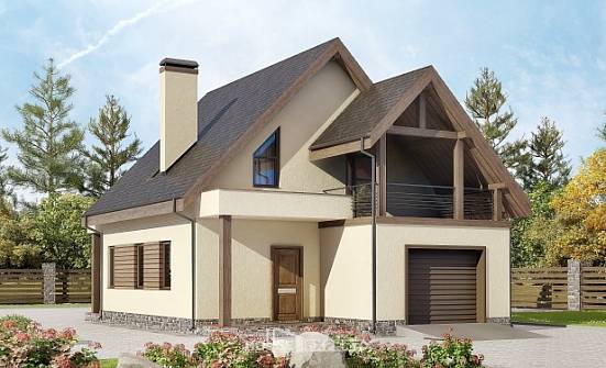 120-005-Л Проект двухэтажного дома мансардой, гараж, скромный коттедж из поризованных блоков Пенза | Проекты домов от House Expert